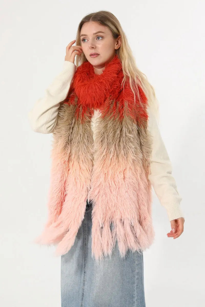 Women Ombre Fluffy Faux Fur Winter Scarf with Tassels 🧣❄️ - NeoKira Unlimited