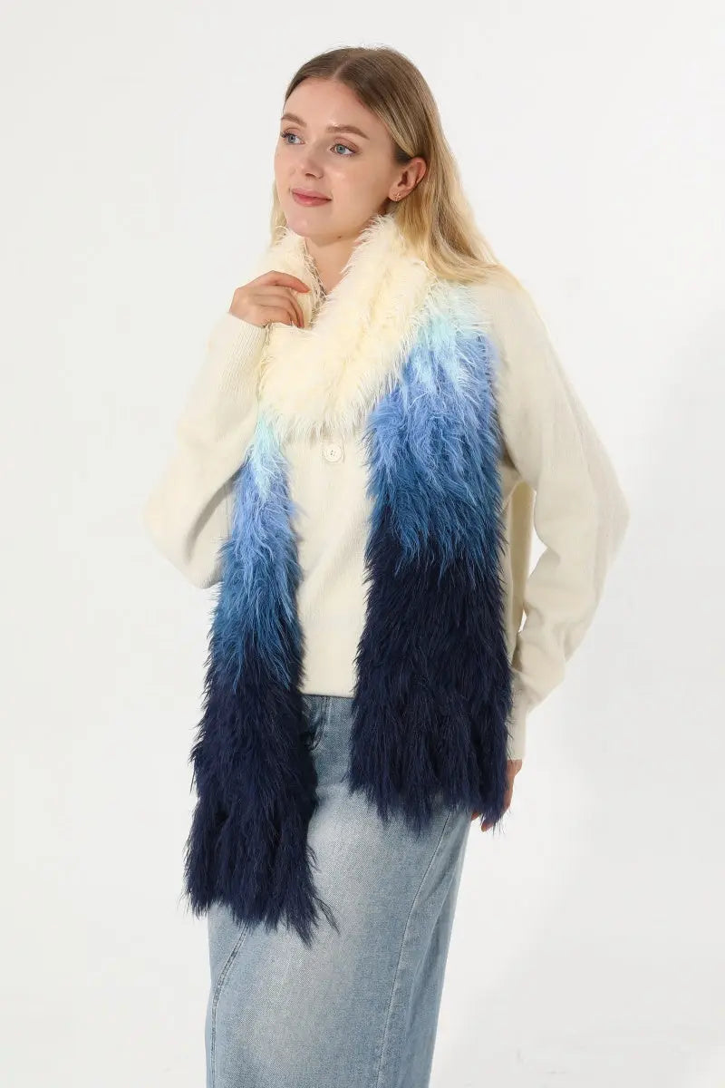 Women Ombre Fluffy Faux Fur Winter Scarf with Tassels 🧣❄️ - NeoKira Unlimited