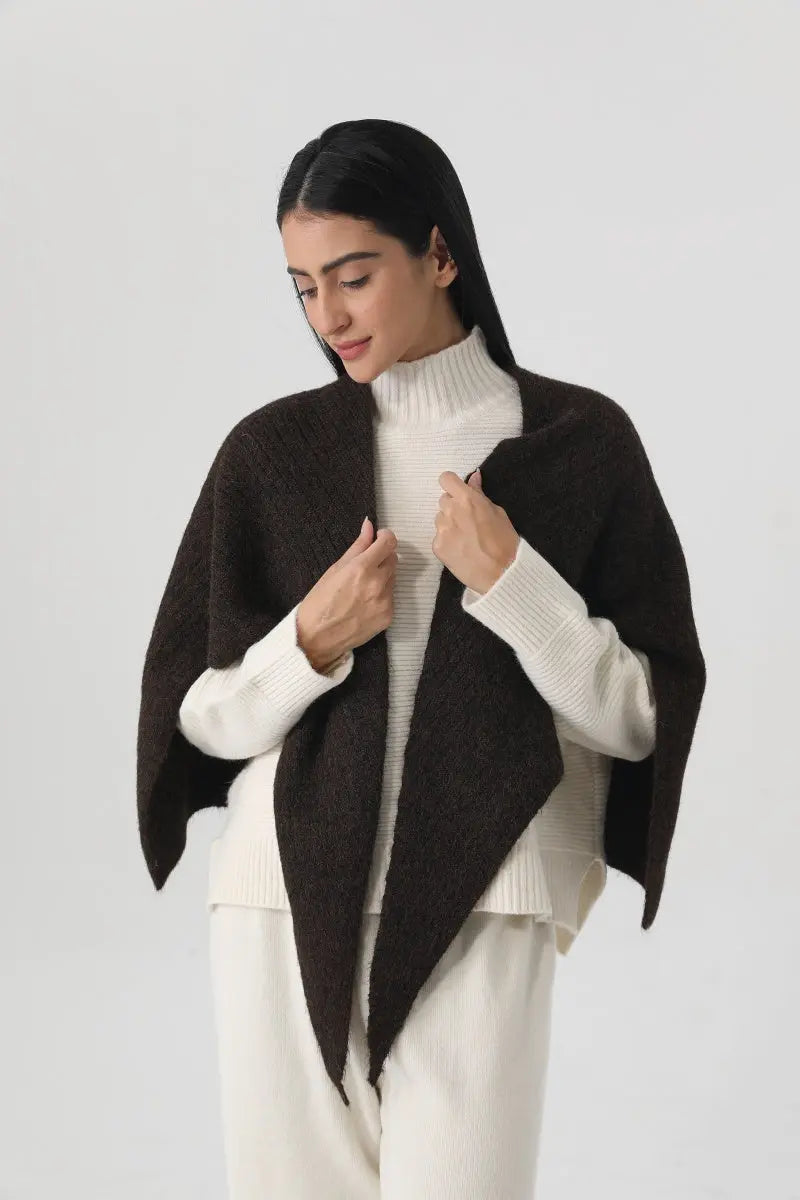 Women Earth Tone Knit Triangle Shawl Warm Cape Wrap 🧤🍂 - NeoKira Unlimited