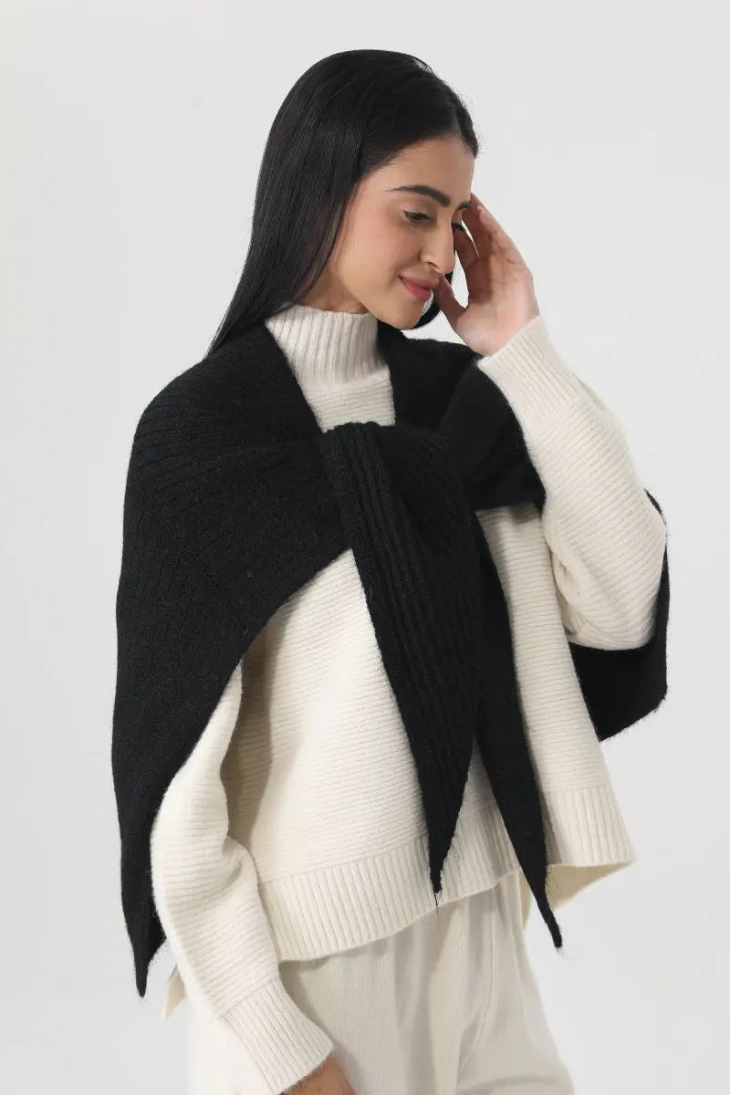 Women Earth Tone Knit Triangle Shawl Warm Cape Wrap 🧤🍂 - NeoKira Unlimited