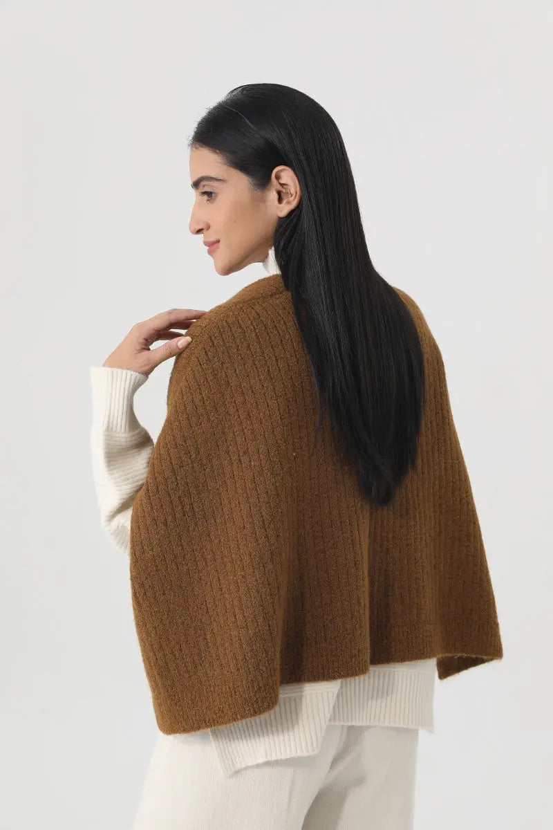Women Earth Tone Knit Triangle Shawl Warm Cape Wrap 🧤🍂 - NeoKira Unlimited