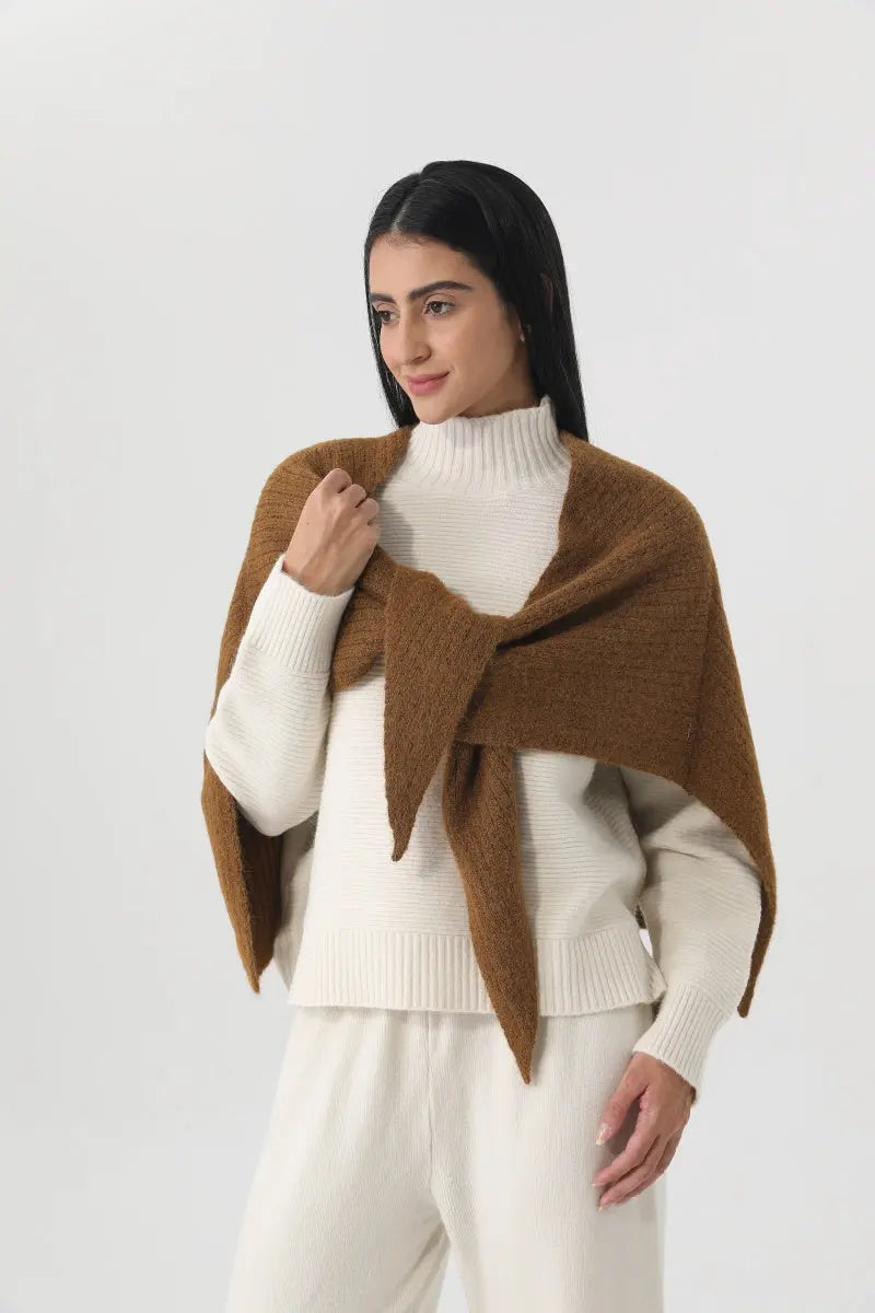 Women Earth Tone Knit Triangle Shawl Warm Cape Wrap 🧤🍂 - NeoKira Unlimited