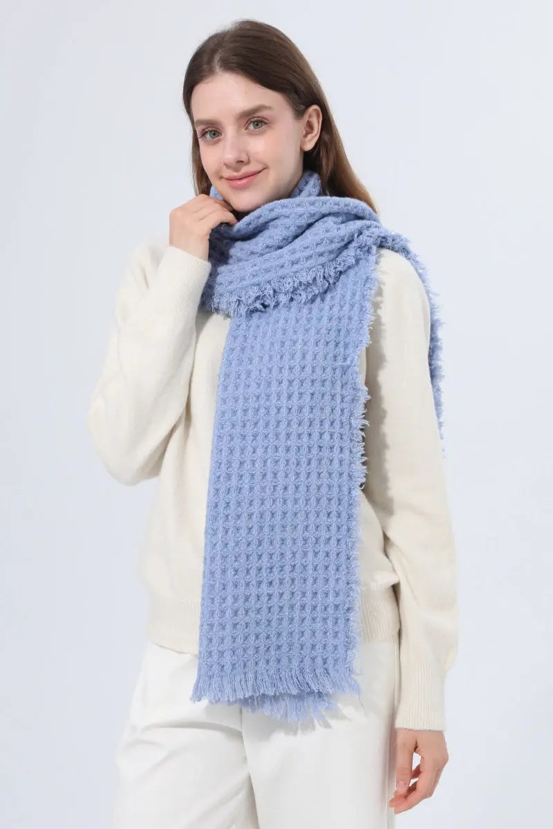 Women Waffle Knit Scarf Soft Fringe Solid Winter Shawl 🧶🤎 - NeoKira Unlimited