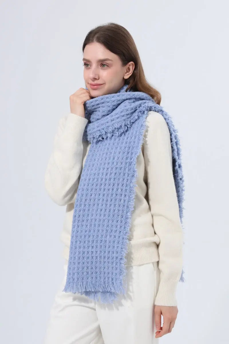 Women Waffle Knit Scarf Soft Fringe Solid Winter Shawl 🧶🤎 - NeoKira Unlimited