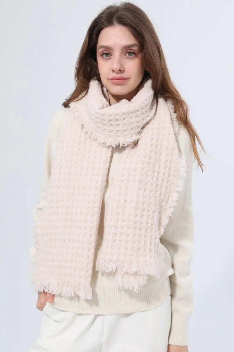 Women Waffle Knit Scarf Soft Fringe Solid Winter Shawl 🧶🤎 - NeoKira Unlimited