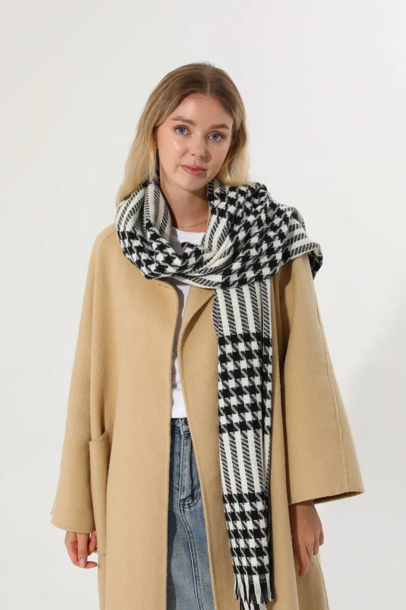 Classic Houndstooth Tassel Scarf Soft Warm Women Winter Shawl 🧣✨ - NeoKira Unlimited