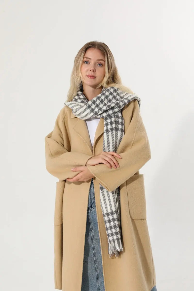 Classic Houndstooth Tassel Scarf Soft Warm Women Winter Shawl 🧣✨ - NeoKira Unlimited