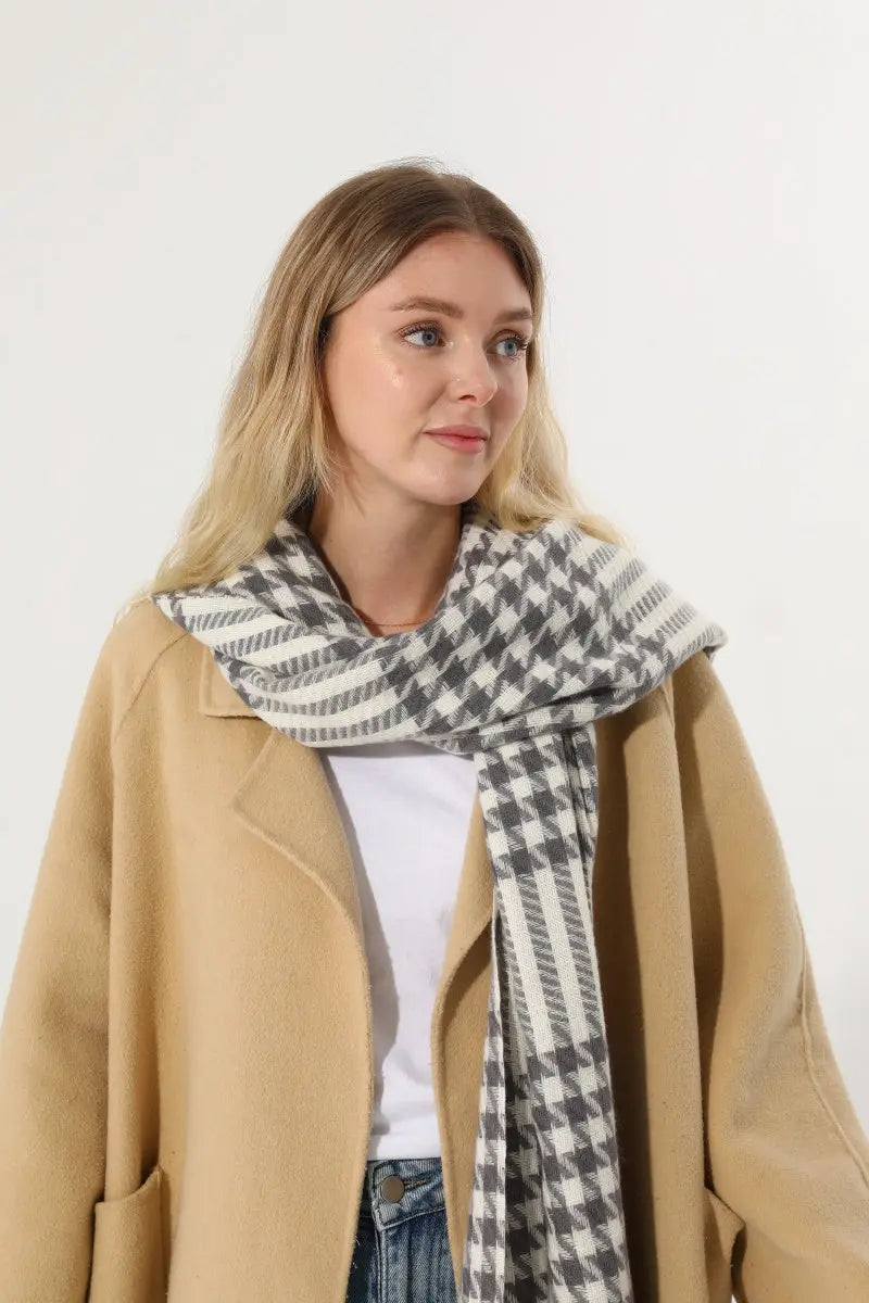 Classic Houndstooth Tassel Scarf Soft Warm Women Winter Shawl 🧣✨ - NeoKira Unlimited