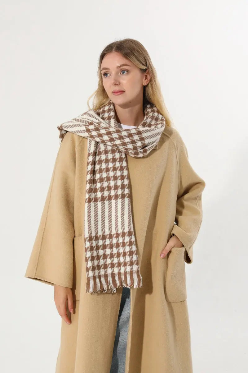 Classic Houndstooth Tassel Scarf Soft Warm Women Winter Shawl 🧣✨ - NeoKira Unlimited