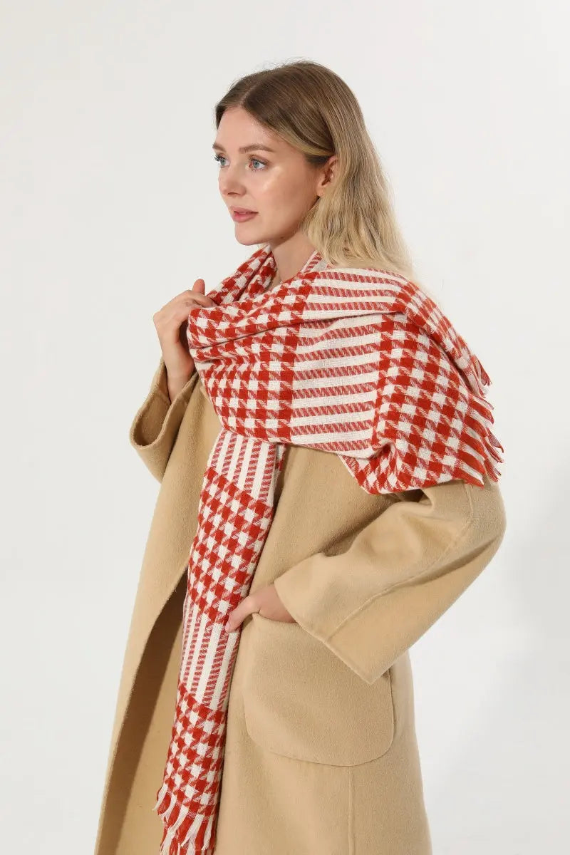 Classic Houndstooth Tassel Scarf Soft Warm Women Winter Shawl 🧣✨ - NeoKira Unlimited