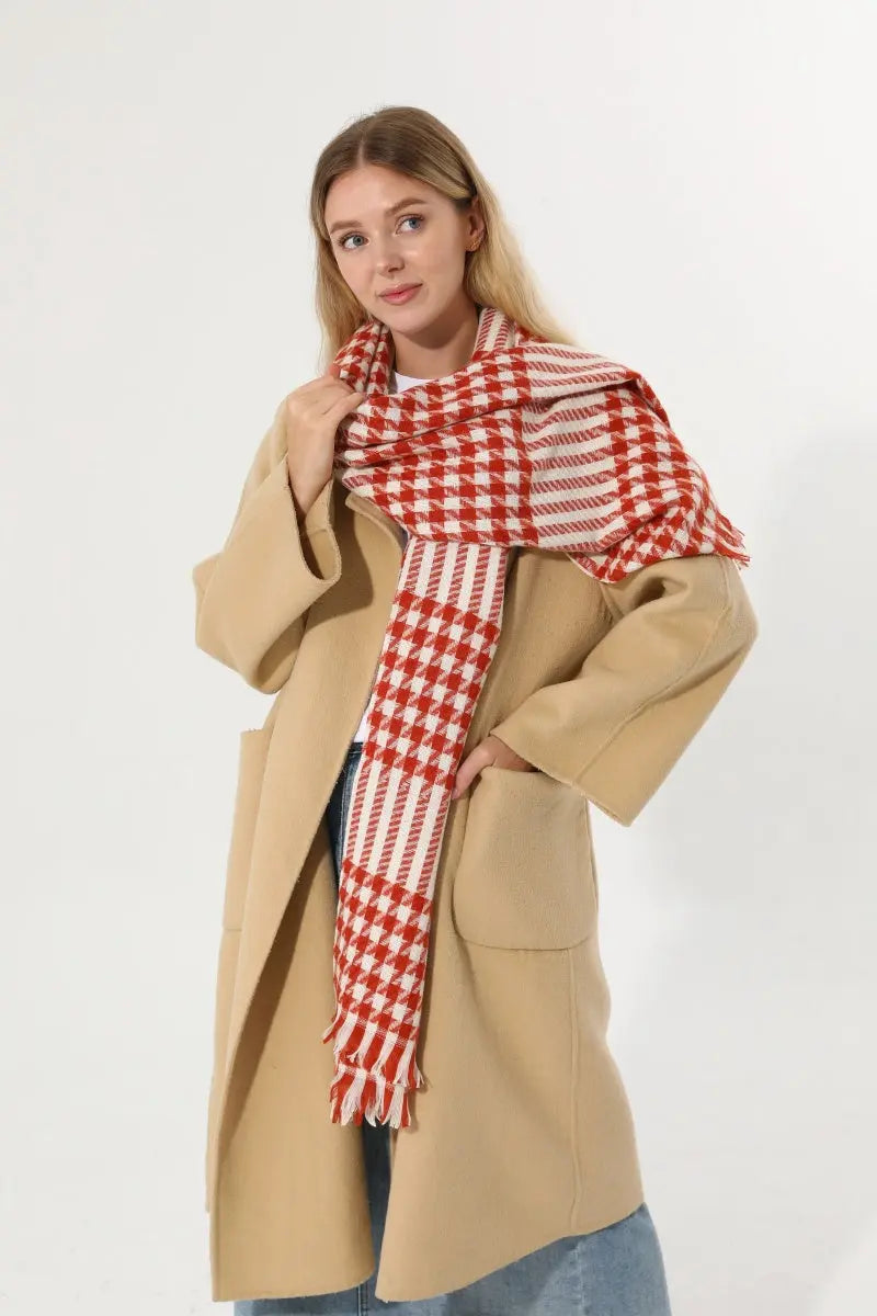 Classic Houndstooth Tassel Scarf Soft Warm Women Winter Shawl 🧣✨ - NeoKira Unlimited