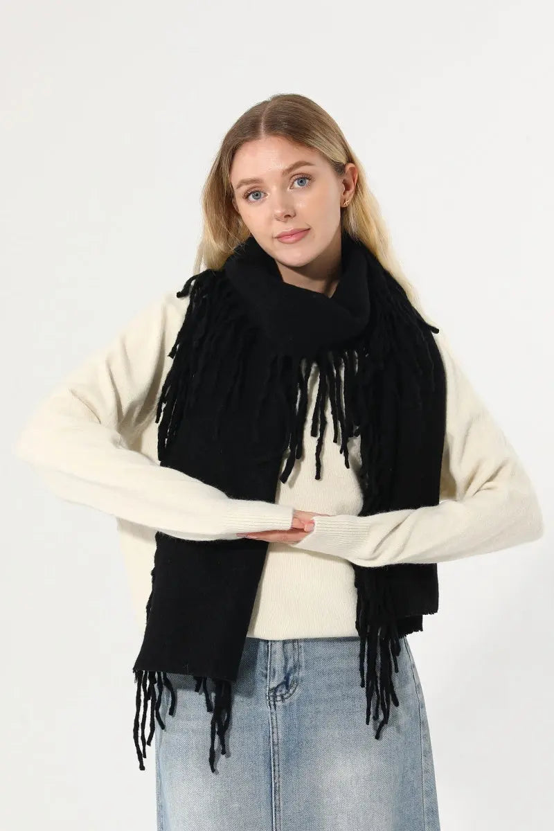 Women Solid Knit Tassel Scarf Thick Warm Winter Shawl 🧶❄️ - NeoKira Unlimited
