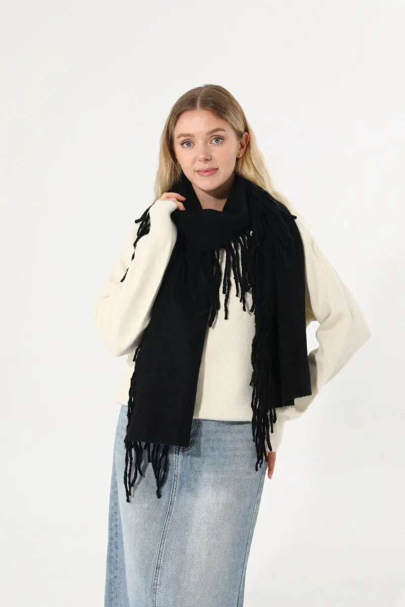 Women Solid Knit Tassel Scarf Thick Warm Winter Shawl 🧶❄️ - NeoKira Unlimited