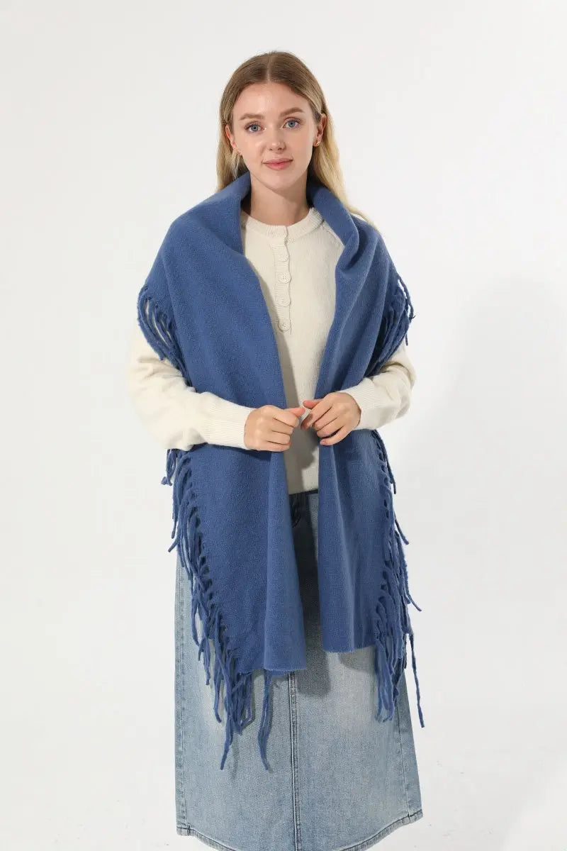 Women Solid Knit Tassel Scarf Thick Warm Winter Shawl 🧶❄️ - NeoKira Unlimited