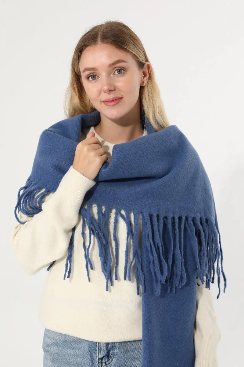 Women Solid Knit Tassel Scarf Thick Warm Winter Shawl 🧶❄️ - NeoKira Unlimited