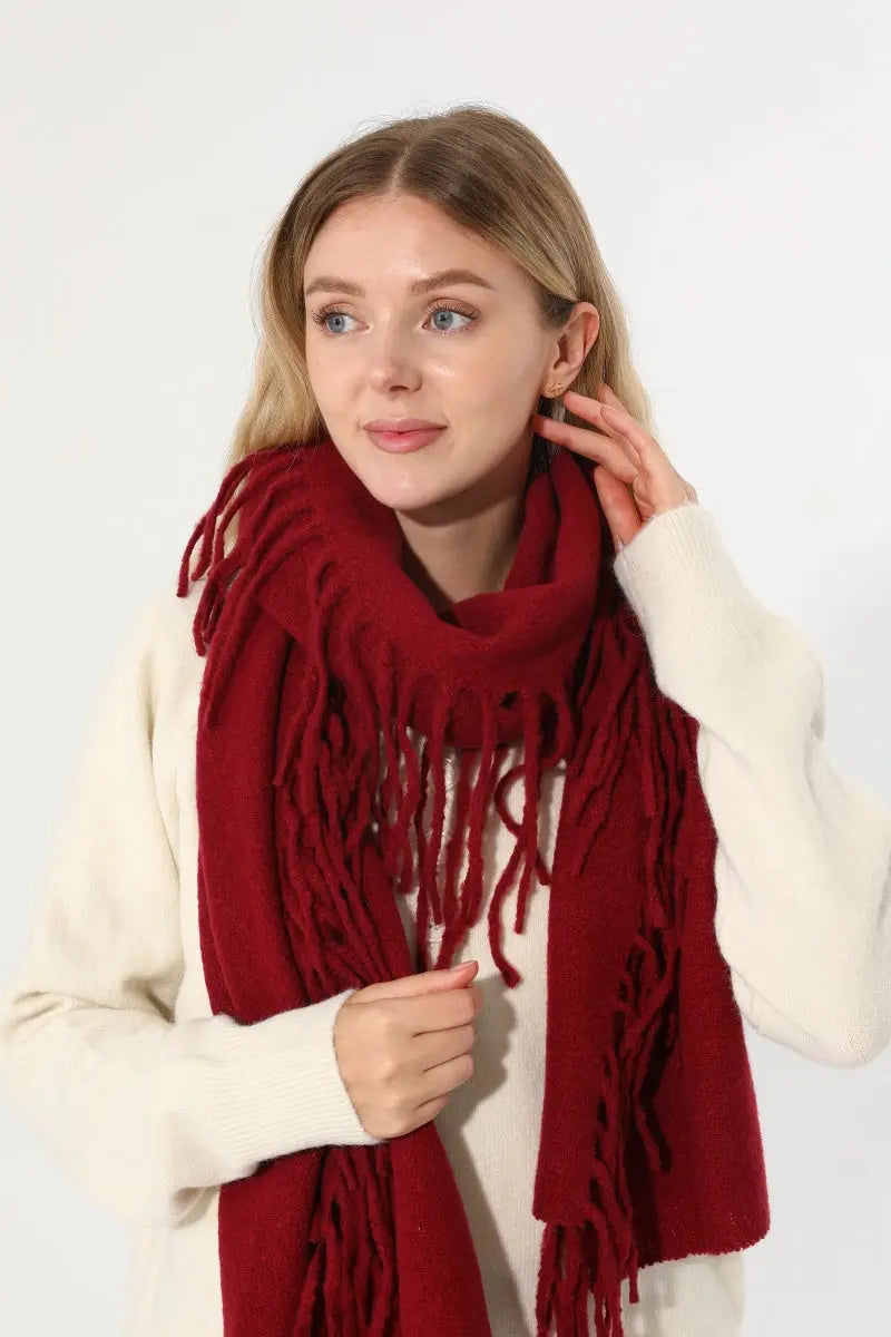 Women Solid Knit Tassel Scarf Thick Warm Winter Shawl 🧶❄️ - NeoKira Unlimited