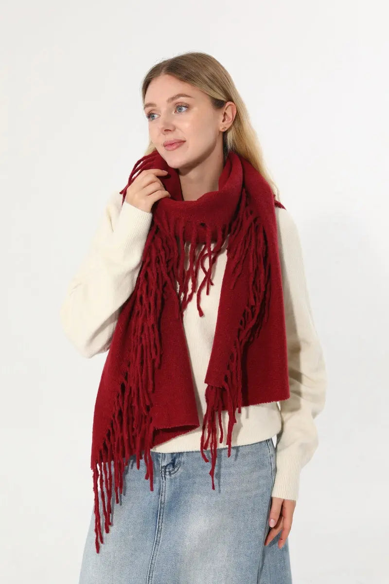 Women Solid Knit Tassel Scarf Thick Warm Winter Shawl 🧶❄️ - NeoKira Unlimited