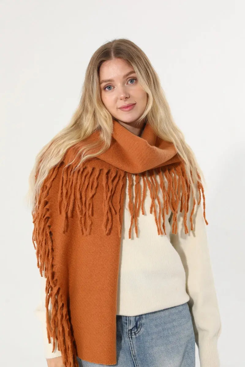 Women Solid Knit Tassel Scarf Thick Warm Winter Shawl - NeoKira Unlimited