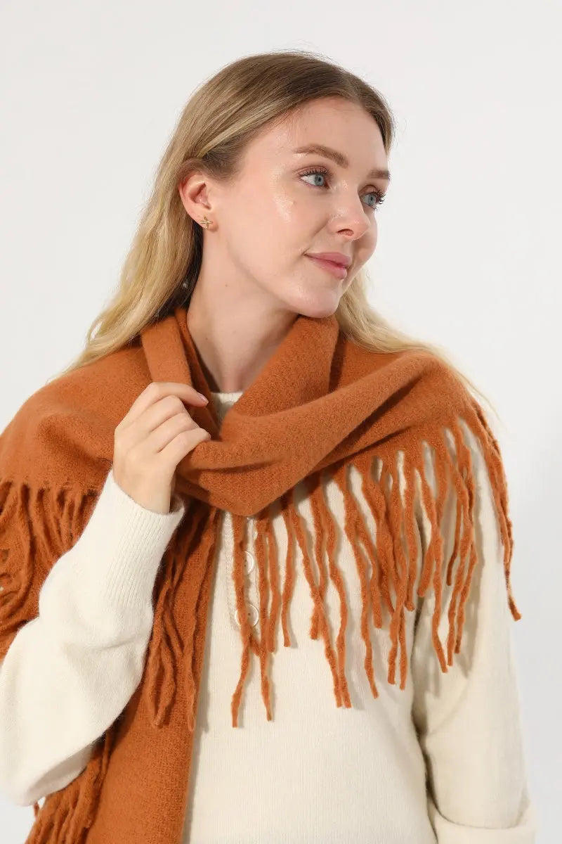 Women Solid Knit Tassel Scarf Thick Warm Winter Shawl 🧶❄️ - NeoKira Unlimited