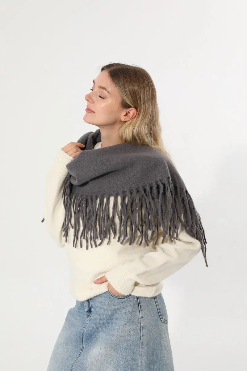 Women Solid Knit Tassel Scarf Thick Warm Winter Shawl 🧶❄️ - NeoKira Unlimited