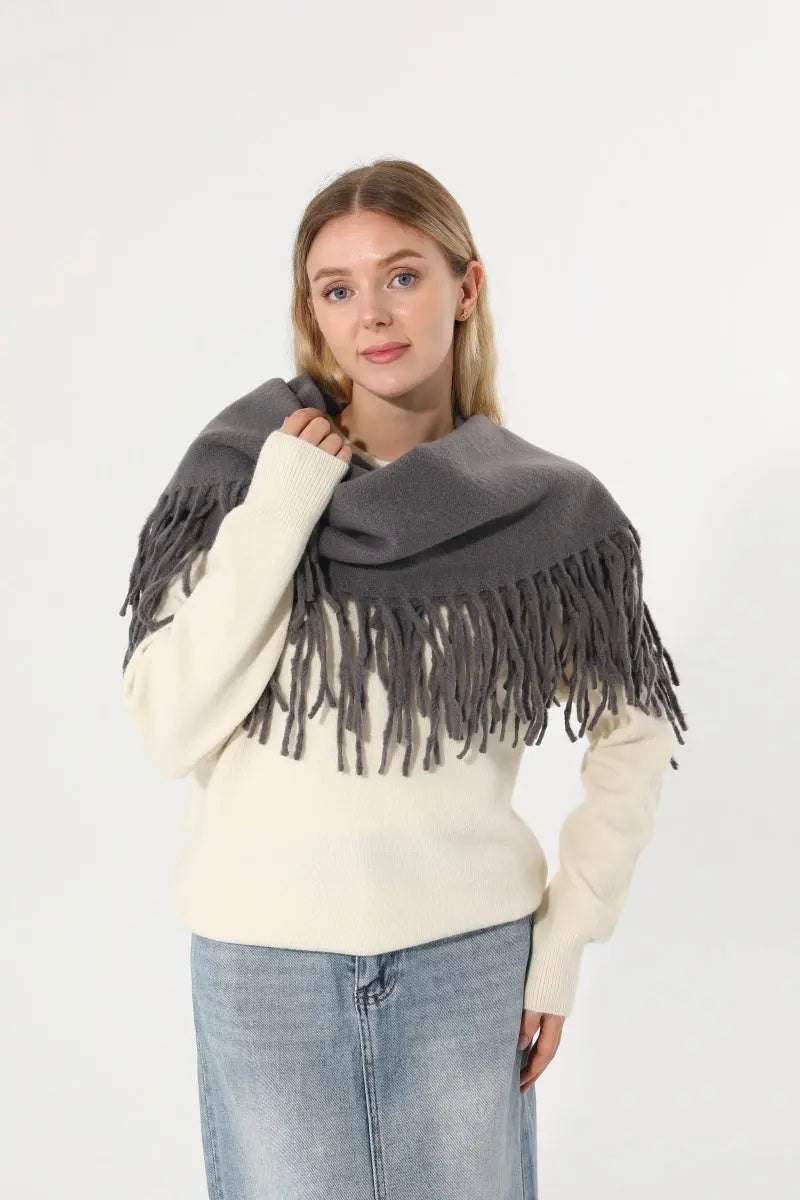 Women Solid Knit Tassel Scarf Thick Warm Winter Shawl 🧶❄️ - NeoKira Unlimited