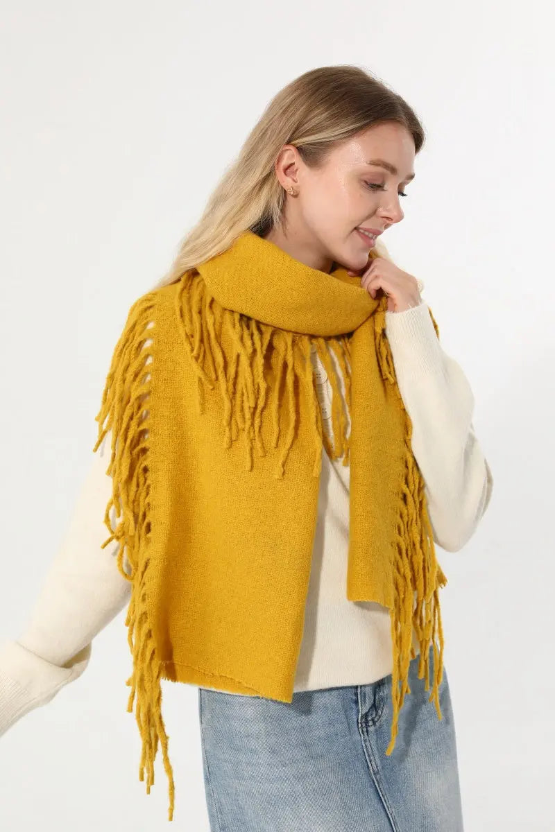 Women Solid Knit Tassel Scarf Thick Warm Winter Shawl 🧶❄️ - NeoKira Unlimited