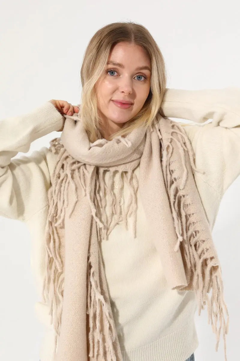 Women Solid Knit Tassel Scarf Thick Warm Winter Shawl 🧶❄️ - NeoKira Unlimited