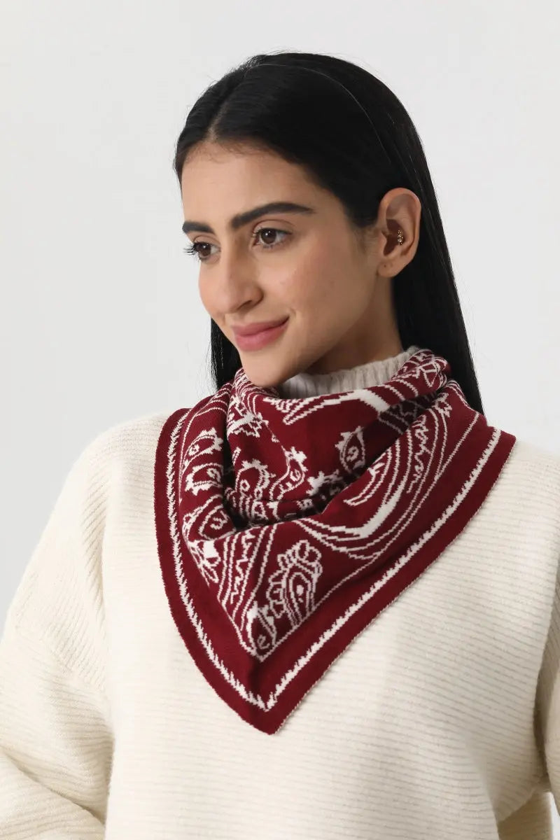 Paisley Knit Triangle Scarf Multi Wear Head Wrap 🧶🍂 - NeoKira Unlimited