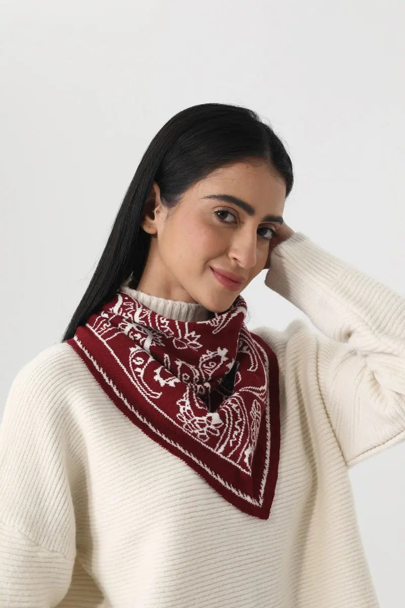 Paisley Knit Triangle Scarf Multi Wear Head Wrap 🧶🍂 - NeoKira Unlimited