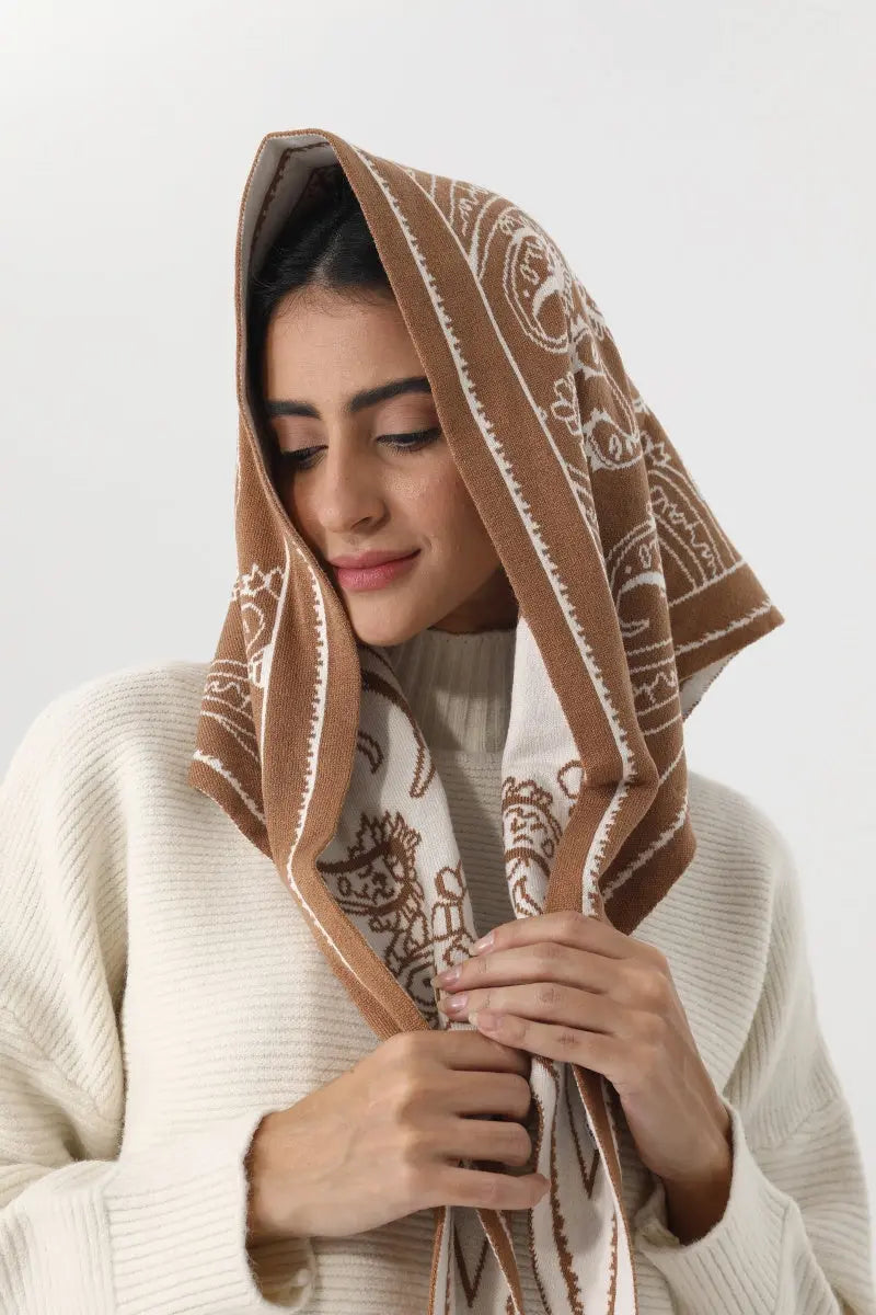 Paisley Knit Triangle Scarf Multi Wear Head Wrap 🧶🍂 - NeoKira Unlimited
