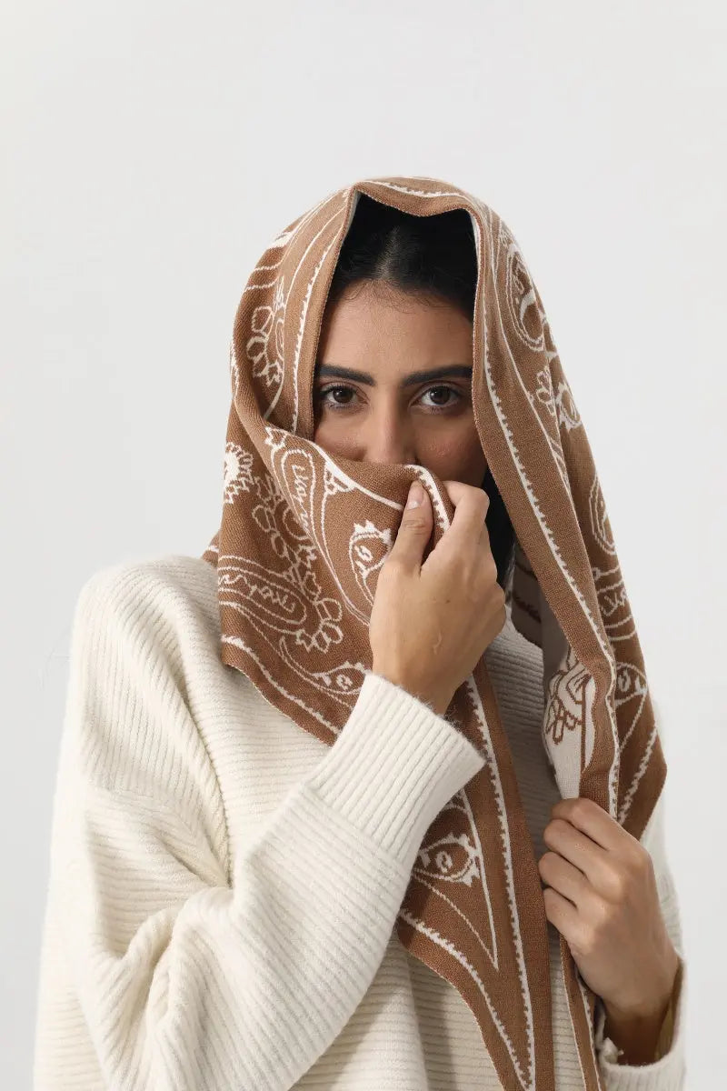 Paisley Knit Triangle Scarf Multi Wear Head Wrap 🧶🍂 - NeoKira Unlimited
