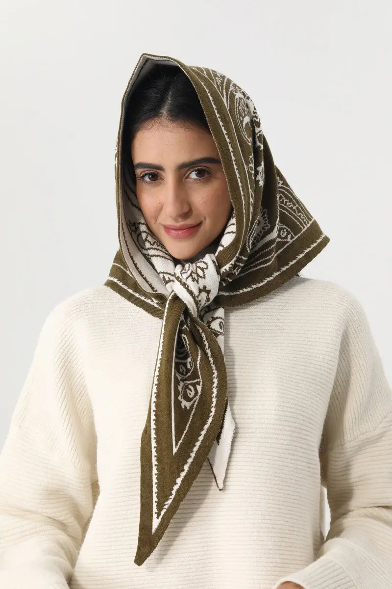 Paisley Knit Triangle Scarf Multi Wear Head Wrap 🧶🍂 - NeoKira Unlimited