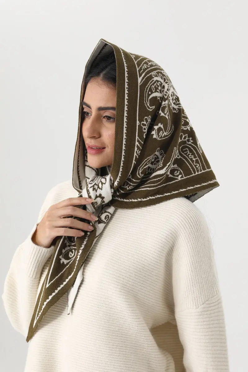 Paisley Knit Triangle Scarf Multi Wear Head Wrap 🧶🍂 - NeoKira Unlimited