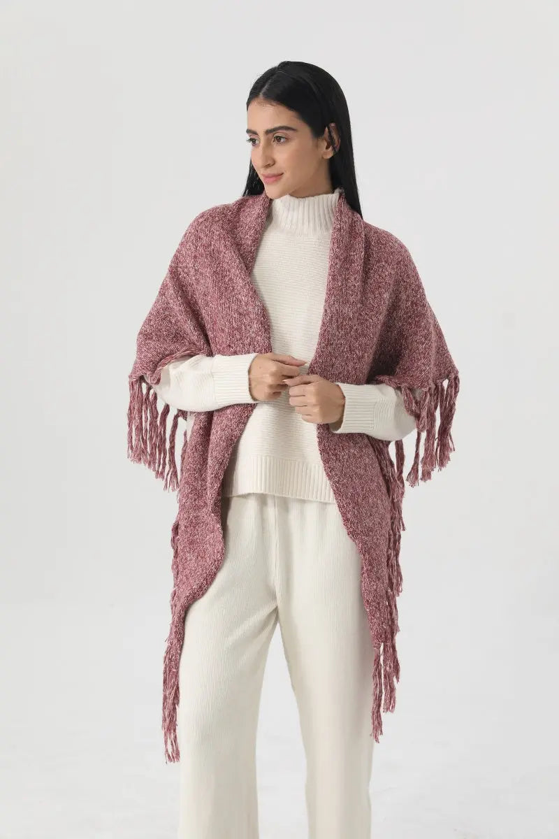Fringed Knit Triangle Shawl Multi Wear Wrap Scarf 🧶🍂 - NeoKira Unlimited