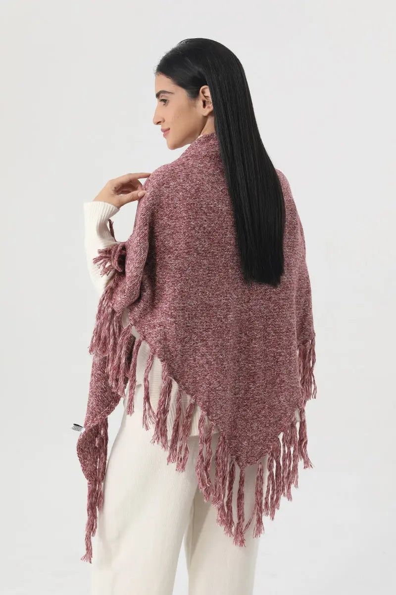 Fringed Knit Triangle Shawl Multi Wear Wrap Scarf 🧶🍂 - NeoKira Unlimited