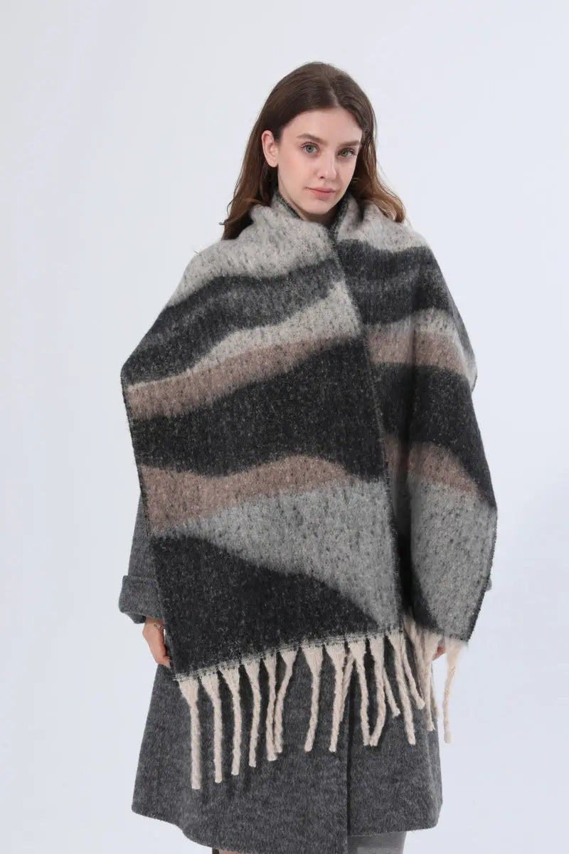 Thick Gradient Stripe Tassel Women Warm Scarf - NeoKira Unlimited