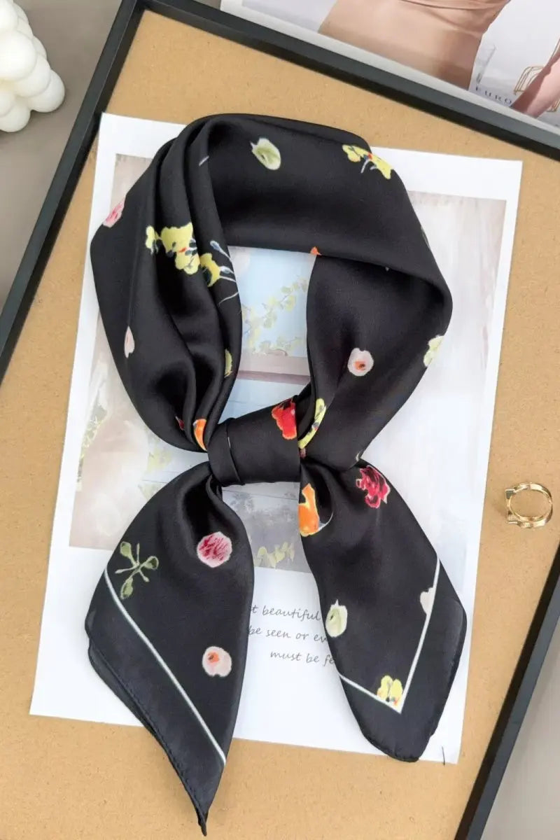 Women Floral Print Satin Square Multi-use Neck Bandana 🌸✨ - NeoKira Unlimited