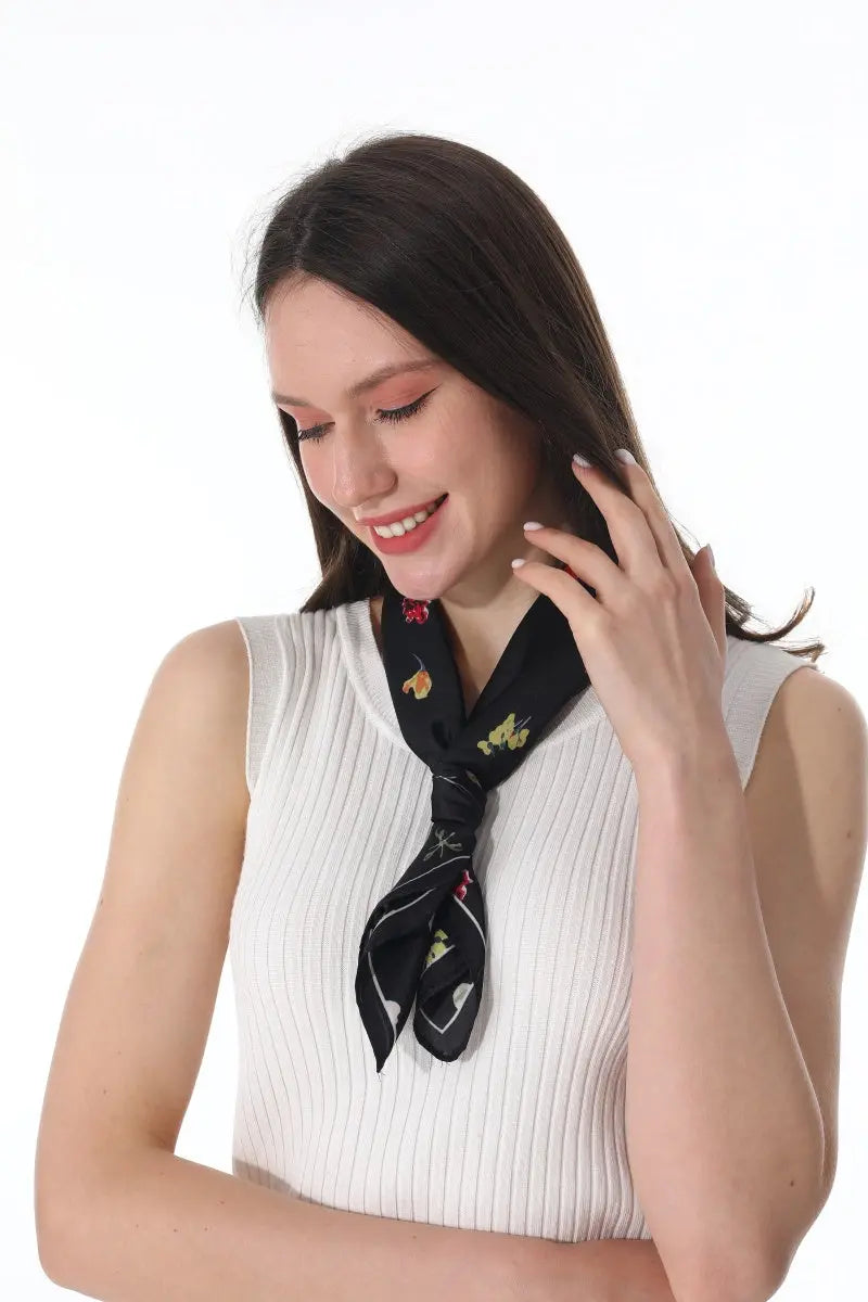 Women Floral Print Satin Square Multi-use Neck Bandana 🌸✨ - NeoKira Unlimited