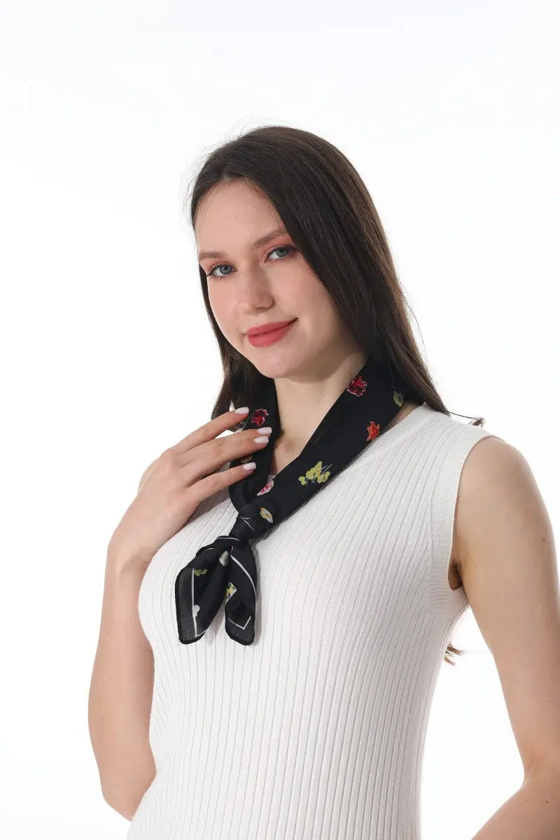 Women Floral Print Satin Square Multi-use Neck Bandana 🌸✨ - NeoKira Unlimited