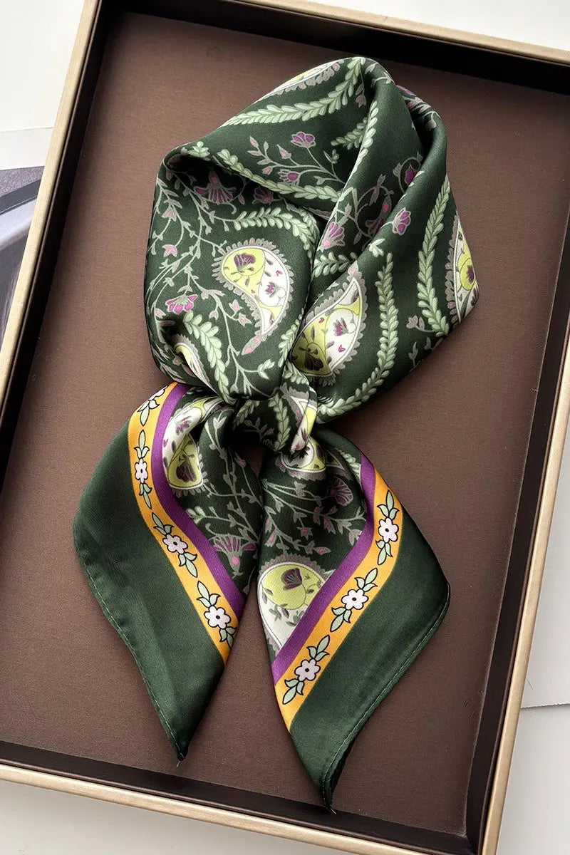 Vintage Paisley Satin Square Multi-use Neck Bandana 🪞🌿 - NeoKira Unlimited