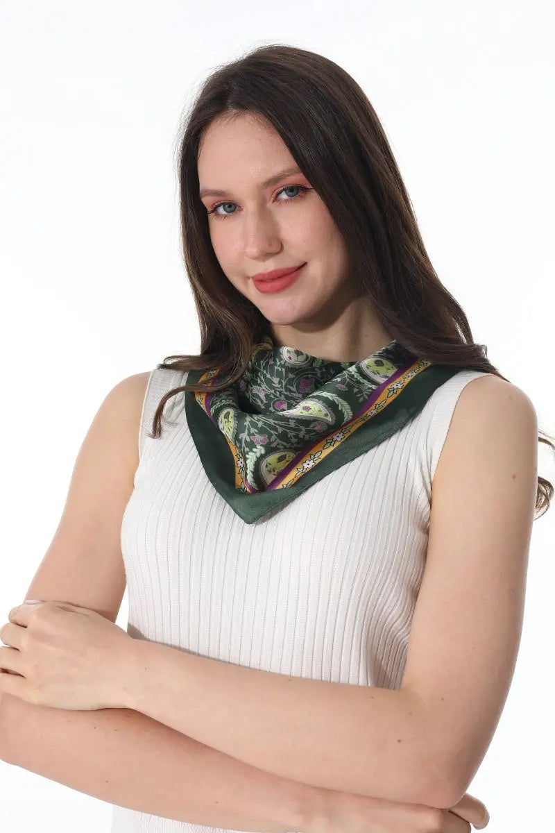 Vintage Paisley Satin Square Multi-use Neck Bandana 🪞🌿 - NeoKira Unlimited