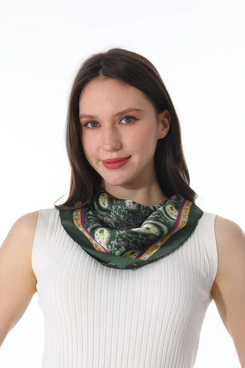 Vintage Paisley Satin Square Multi-use Neck Bandana 🪞🌿 - NeoKira Unlimited