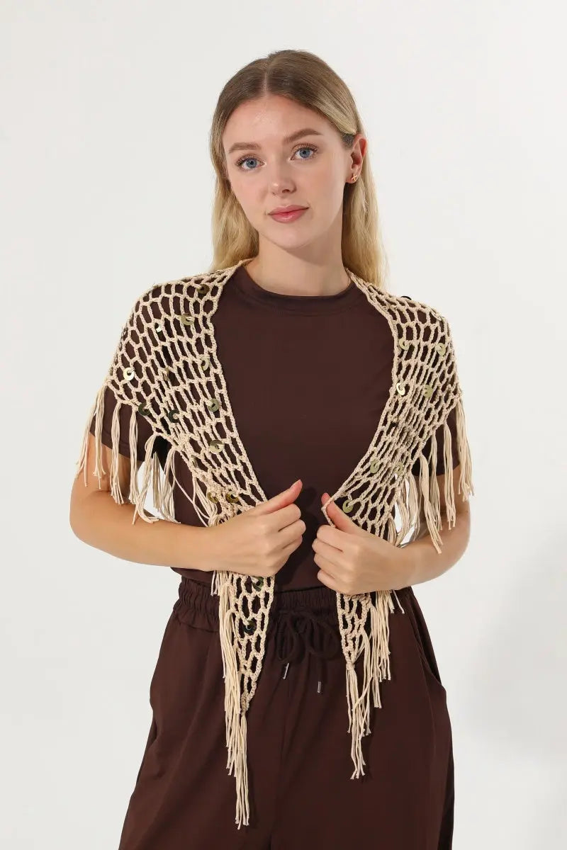 Women Boho Sequin Crochet Tassel Mesh Multiway Shawl ✨🍂 - NeoKira Unlimited