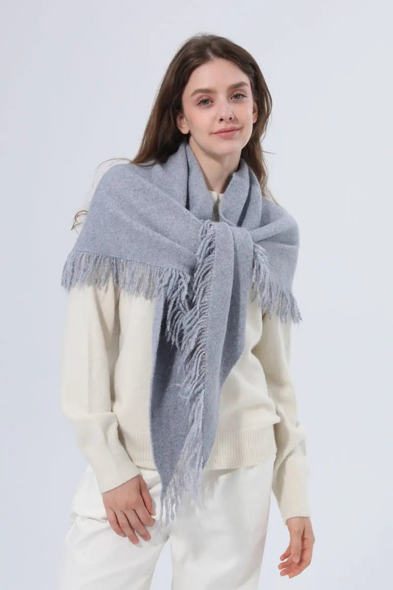 Women Warm Knit Triangle Shawl Frayed Edge Multi-Use Scarf - NeoKira Unlimited