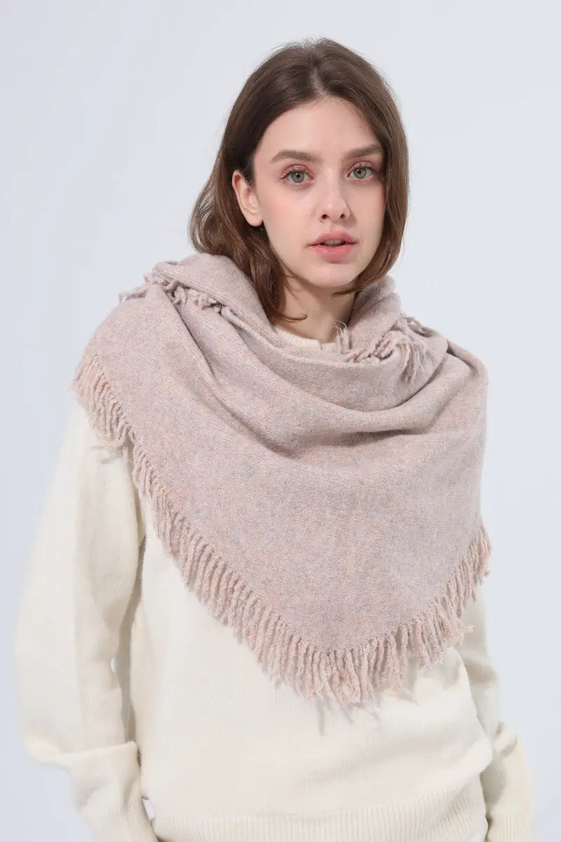 Women Warm Knit Triangle Shawl Frayed Edge Multi-Use Scarf - NeoKira Unlimited