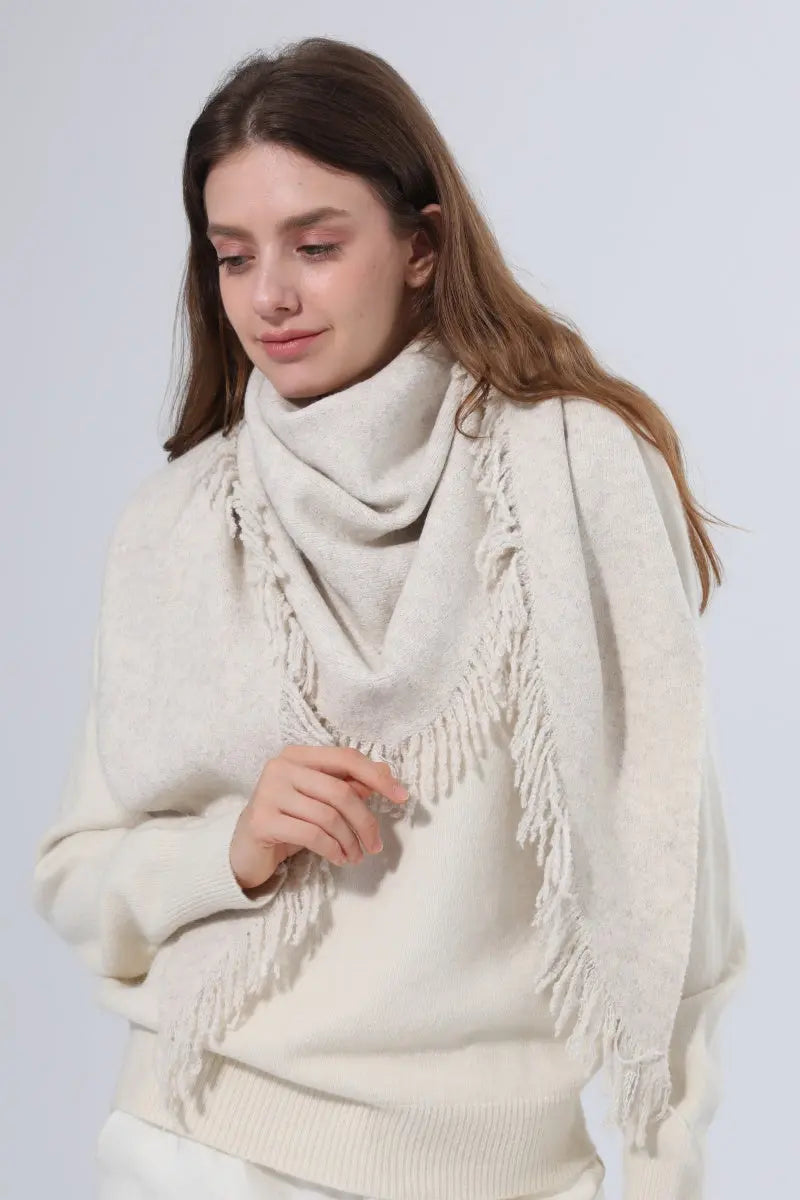 Women Warm Knit Triangle Shawl Frayed Edge Multi-Use Scarf - NeoKira Unlimited