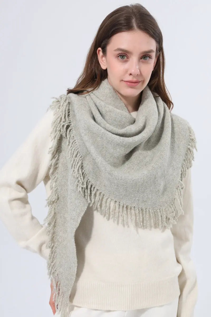 Women Warm Knit Triangle Shawl Frayed Edge Multi-Use Scarf - NeoKira Unlimited