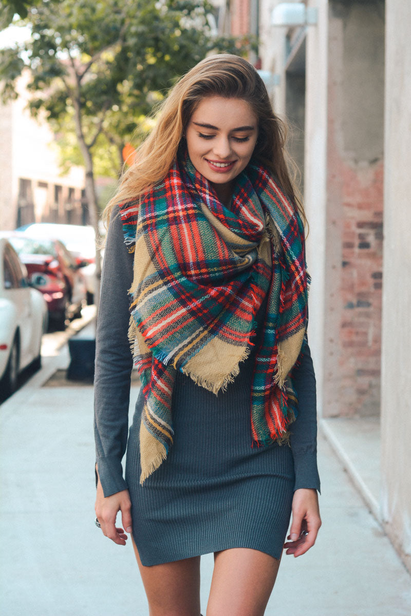 Flannel Frayed Edge Blanket Scarf - NeoKira Unlimited