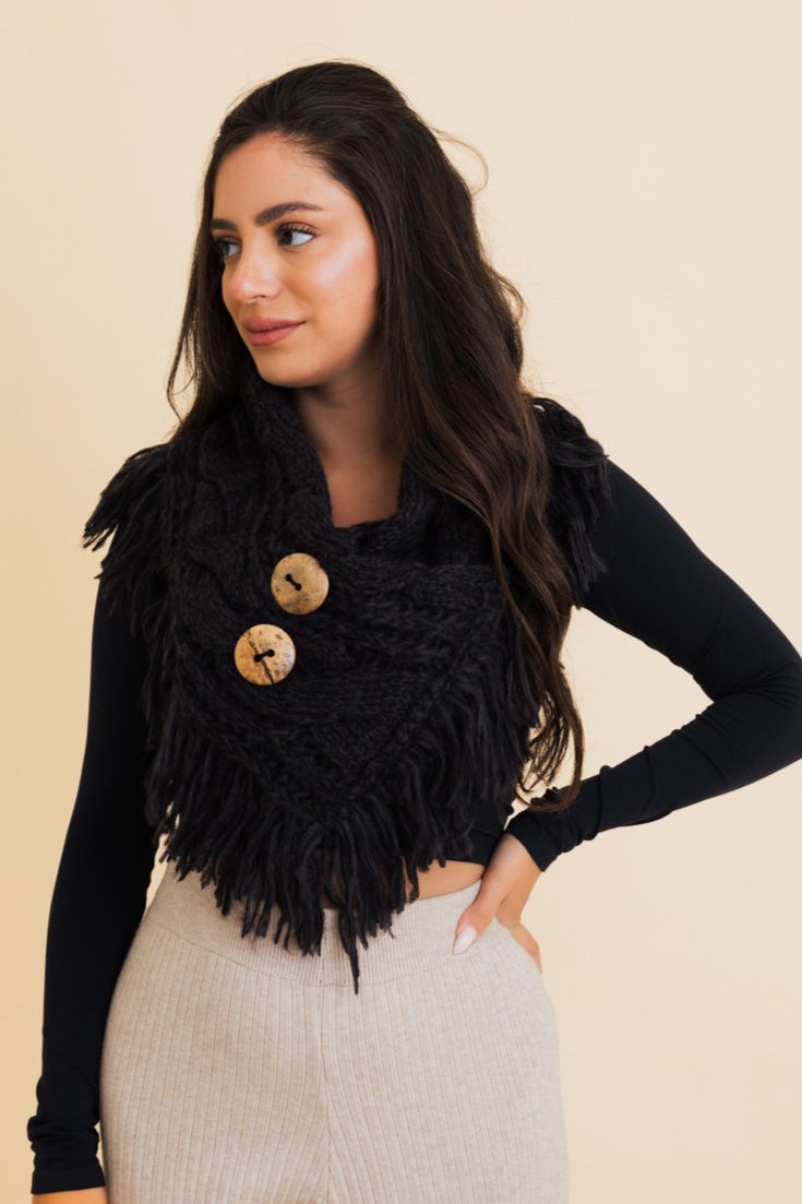 Heathered Shoulder Warmer With Coco Buttons - NeoKira Unlimited