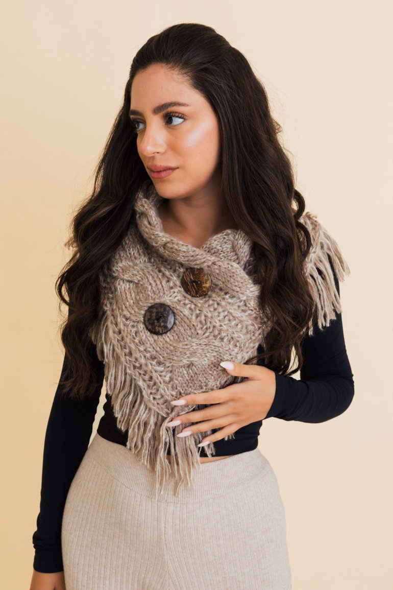 Heathered Shoulder Warmer With Coco Buttons - NeoKira Unlimited